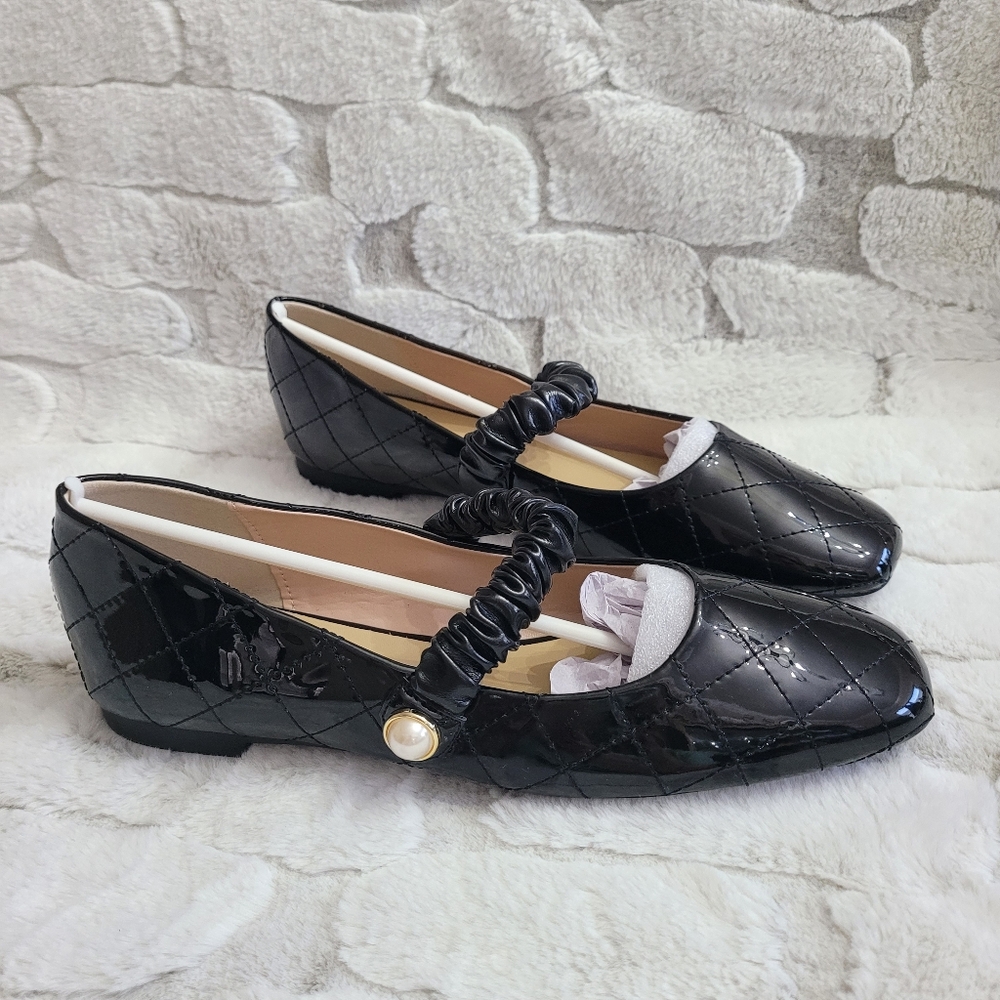 C. Paravano Women's Size 9.5 Black Patent Leather Elastic Strap Clara Mary Jane
